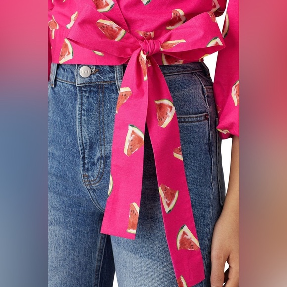 COLOR ME COURTNEY True Wrap Watermelon Summer Poplin Cotton Top Medium VGUC - Picture 4 of 8